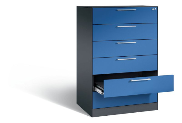 C+P ladekast Asisto, H1310xB800xD600mm, kleur: zwartgrijs / gentiaanblauw, beugelgreep, 146223-624 S10057