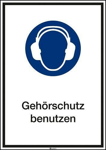DENIOS combinatiebord "Gebruik gehoorbescherming", ISO 7010, aluminium, 130 x 185 mm, verpakking van 10, 148870