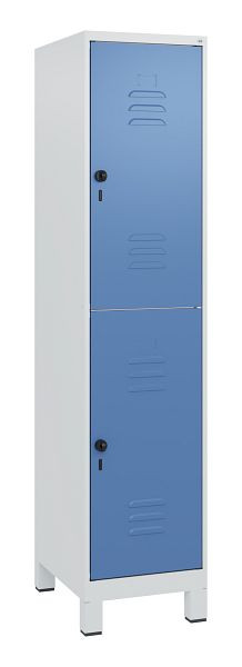 C+P Doppelstöckiger Spind Classic PLUS, Füße, 1800x400x500mm, 7035/5023, Drehriegel, 0803107-12 S10005
