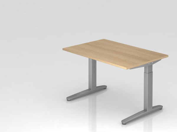 Hammerbacher bureau C-poot 120x80cm eiken/zilver, aluminium loper zilver (vergelijkbaar met RAL 9006), VXB12/E/SS