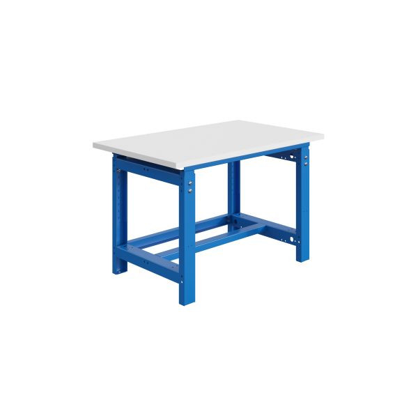 SOFAME SI werkbank, mechanisch in hoogte verstelbaar, B 1800 x D 750 x H 770 tot 1050 mm, RESITOP laminaat werkblad 30 mm, hemelsblauw RAL 5015, W010010239BI
