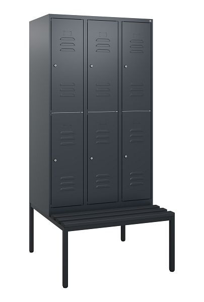 C+P dubbeldekskast Classic PLUS, 3 vakken, 1950x900x815mm, 7016/7016, cilindersloten, met bank eronder, 0803505-30 S10087