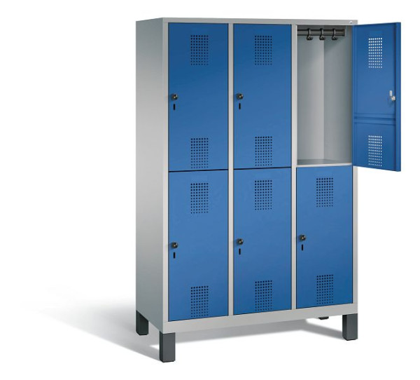 C+P locker dubbeldekker Evolo, H1850xB1200xD500mm, kleur: wit aluminium / gentiaanblauw, 48310-32 S10294