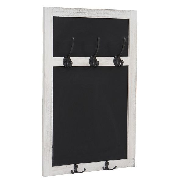 Mendler wandkapstok HWC-C51, kapstok krijtbord wandbord, 5 haken 55x34cm, wit, shabby, 61938