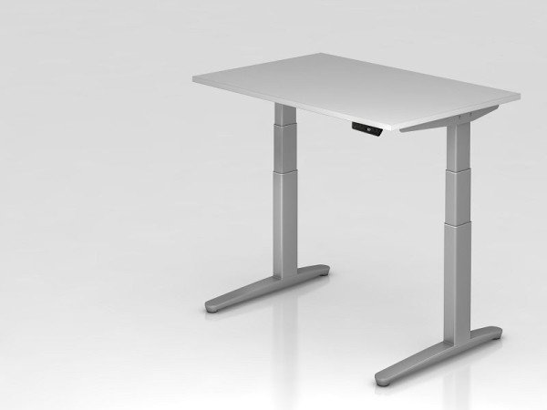 Hammerbacher elektrisch zit-sta bureau 120x80cm grijs/zilver, rechthoekige vorm, VXBHM12/5/SS