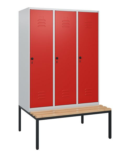 C+P luierkastje Classic PLUS, met onderbank, 3 vakken, 1950x1200x815mm, 7035/3020, draaibare sluiting, beuken zitlat, 0800505-32 S10002