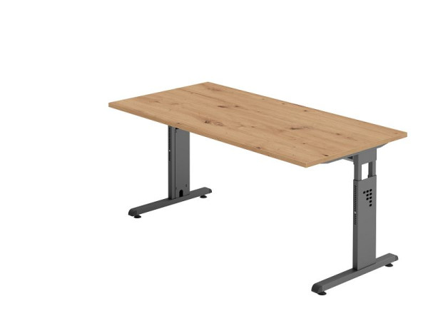 Hammerbacher bureau OS16, 160 x 80 cm, blad: knoestig eiken, 25 mm dik, 2 mm ABS rand, rechthoekige vorm, grafiet, VOS16/R/G