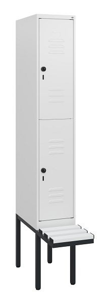 C+P Doppelstöckiger Spind Classic PLUS, 1950x300x815mm, 9016/9016, Drehriegel, mit Untergestell und schwebender Sitzfläche, 0803405-10 S10074