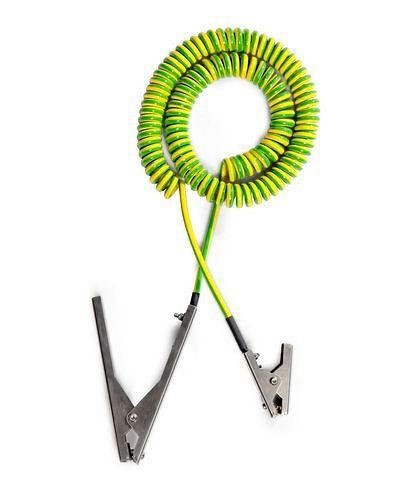 DENIOS spiraalaardingskabel Mini met 2 klemmen 1x 60 en 1x 140 mm, 3 m verlenglengte, ATEX, 244-028