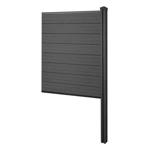 Mendler WPC inkijkscherm Sarthe, schutting windbeveiliging, WPC paal voor inbetonneren, aanbouwelement smal, 98cm antraciet, 65141+76239+76242+76263