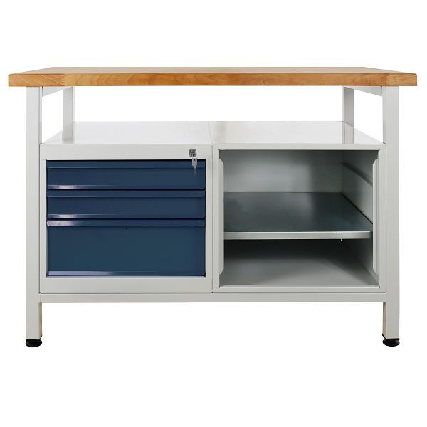 ADB werkbank 1 legborddeel + 3 laden, legbord, afmetingen: 1200x600x840mm (BxDxH), kleur werktafel: grijs, RAL 7035, kleur deur: antracietgrijs, RAL 7016, 42926