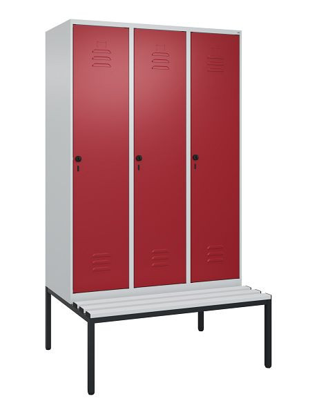 C+P luierkastje Classic PLUS met middenwand, bank, 3 vakken, 2120x1200x815mm, 7035/3003, draaibare sluiting, 0800507-32F S10031