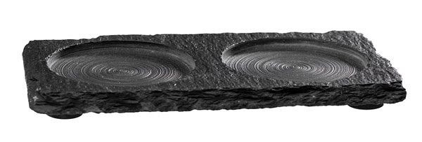 APS natuurleisteen plaat, 15 x 8 cm, materiaaldikte 4-7mm, met 2 schouders Ø 6 cm, 00971