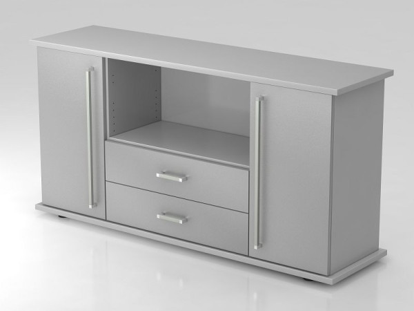 Hammerbacher dressoir 2 deuren, 2 lades, chromen handgreep grijs/zilver, 166,1x44,8x84 cm (BxDxH), VSBTS/5/S/CE
