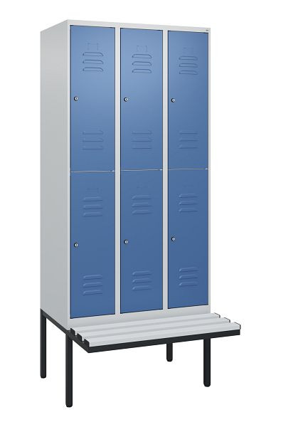 C+P dubbeldekskast Classic PLUS, 3 compartimenten, 2120x900x815mm, 7035/5023, cilindersloten, zwevende zitting, 0803407-30 S10020