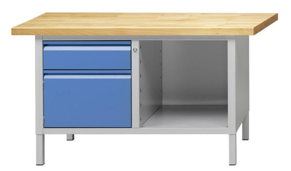 ANKE kastwerkbank; 1500x700 mm; RAL 7035/5012; Links 1 lade 170 mm; 1 deur 340 mm; Rechts open onderwerp