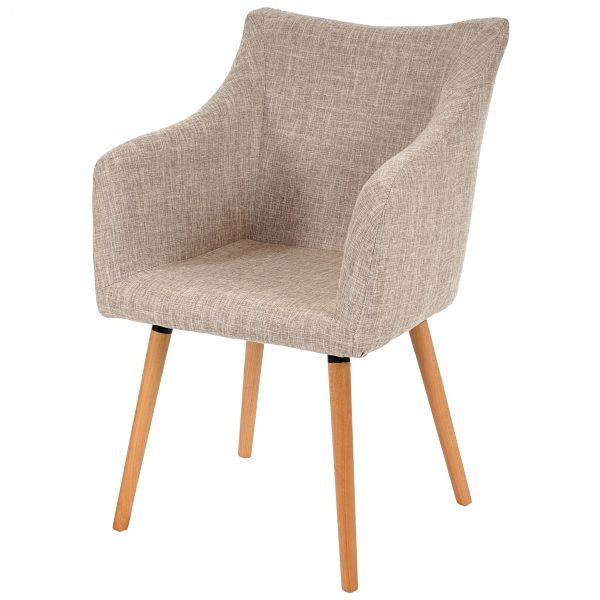 Mendler set van 6 eetkamerstoelen Malmö T382, stoel keukenstoel, retro jaren 50 design, textiel, creme/grijs, 6x39639