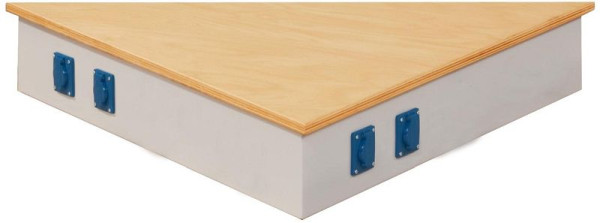 ANKE zijbevestiging zijkant lengte 1070 mm; 170 mm hoog; voor driehoekige groepswerkbank; per zijde: 2x schokbestendig stopcontact met deksel 2-pins + E10 / 16 A 230 V, 900.061
