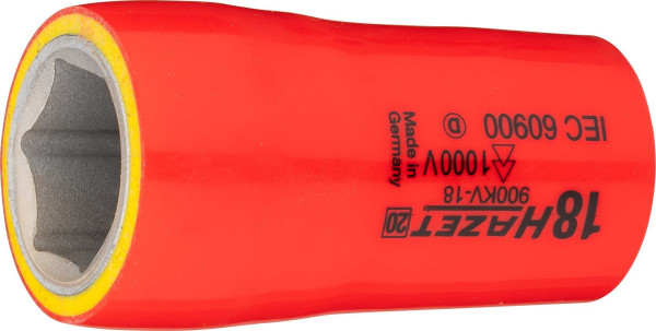 Hazet dopsleutelinzet, zeskant, dubbel geïsoleerd, hol vierkant 12,5 mm (1/2 inch), buitenzeskant tractieprofiel, 18 mm, 900KV-18