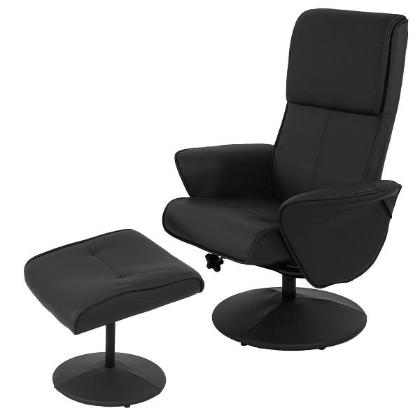 Mendler Relax fauteuil Helsinki, tv-fauteuil Relaxliege tv-fauteuil met kruk, imitatieleer, zwart, 35783