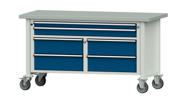 ANKE werkbanken kistwerkbank, model 255 V, 1500 x 700 x 840 mm, RAL 7035/5010, ZBP 40 mm, verrijdbaar, 304.172