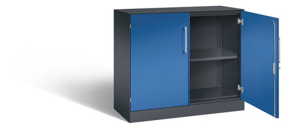 C+P dressoir met vleugeldeuren Asisto, H915xB1000xD435mm, kleur: zwartgrijs / gentiaanblauw, beugelgreep, 2 niveaus, 141052-000 S10177