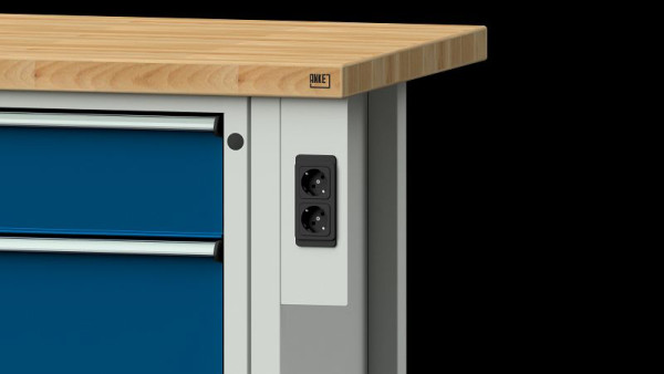 ANKE werkbanken aanbouw energie-element, 300 x 100 x 42 mm, dubbele Schuko-contactdoos, 4 m kabel, 900.070