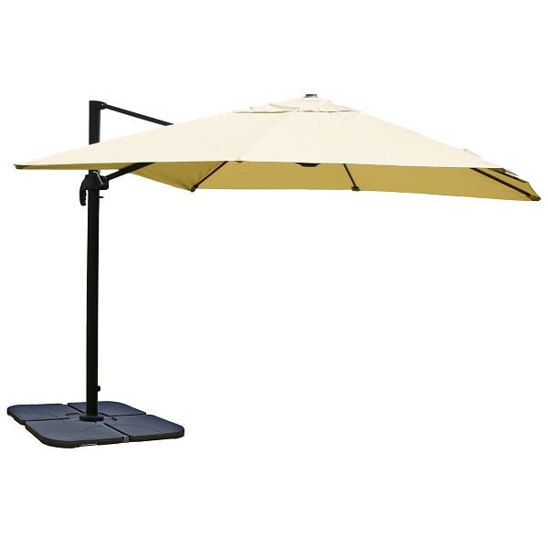 Mendler verkeerslichtparaplu HWC-A96, horecaparasol, 3x3m (Ø4,24m) polyester/aluminium 23kg, creme met standaard, draaibaar, 130673+31831+122472