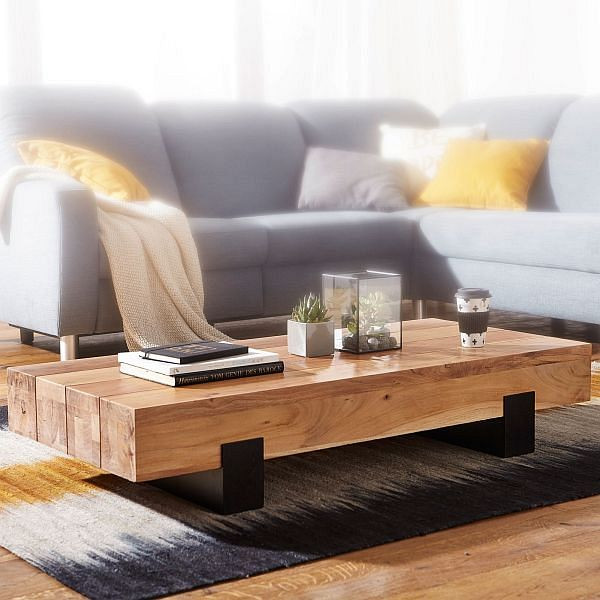Wohnling salontafel SORON 130x25x59cm massief acaciahout / metaal, WL5.602