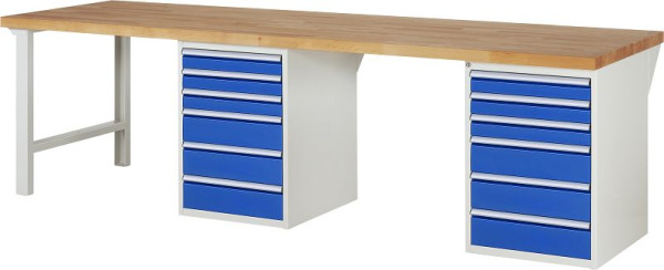 RAU werkbank serie 7000 - modulair ontwerp, 2 onderbouwcontainers (6x laden), 3000x840x900 mm, 03-7515A8-309B4S.11