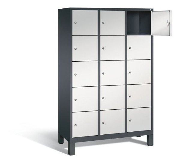 C+P lockerkast Evolo, H1850xB1200xD500mm, kleur: zwartgrijs/lichtgrijs, 48010-325 S10074