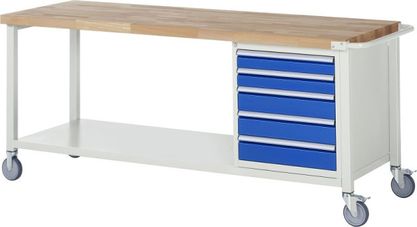 RAU verrijdbare werkbank serie 8000, 5 x laden, legbord, 2000x880x700 mm, 05-8171A6-207B4S.11
