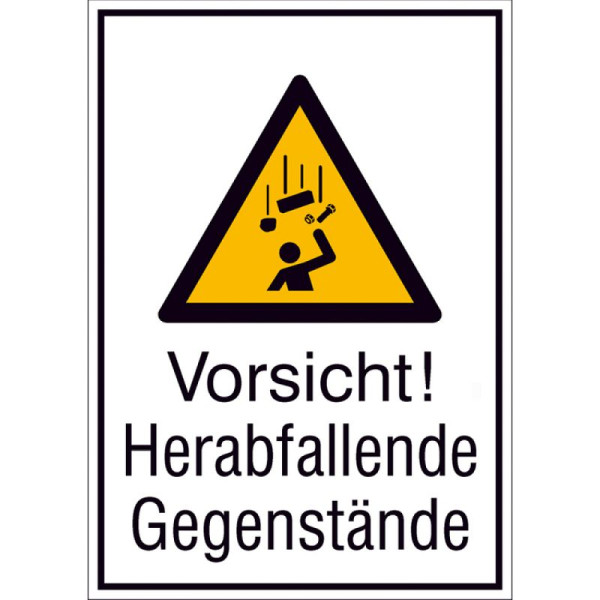 Steen HGS combinatiebord met waarschuwingsbord en extra tekst Let op! Vallende voorwerpen, 262 x 371 mm / aluminium, reliëf, met bakemail, 11.a8042