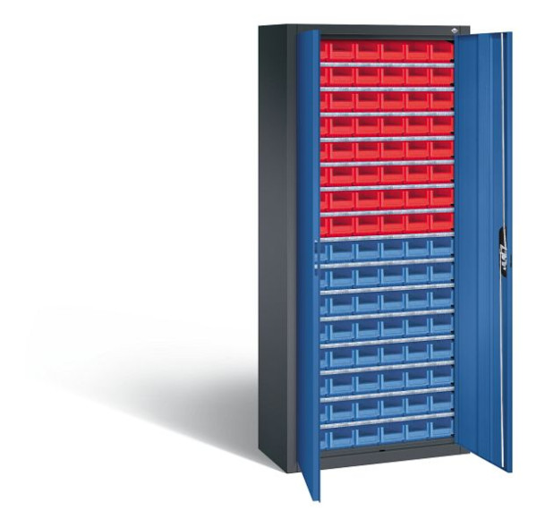 C+P tijdschriftenkast serie 13, H1690xB700xD300mm, kleur: zwartgrijs / gentiaanblauw, verzonken handgreep, 133413-29 S10041