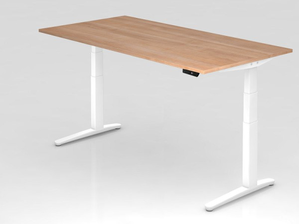 Hammerbacher elektrisch zit-sta bureau 200x100cm walnoot/wit, rechthoekige vorm, VXBHM2E/N/WW