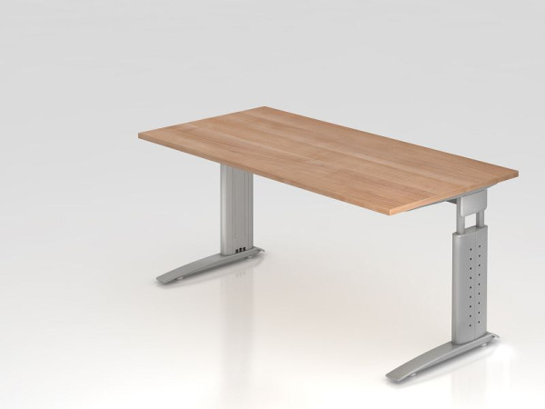Hammerbacher bureau C-poot 160x80cm walnoot/zilver, werkhoogte 68-86 cm verstelbaar, VUS16/N/S
