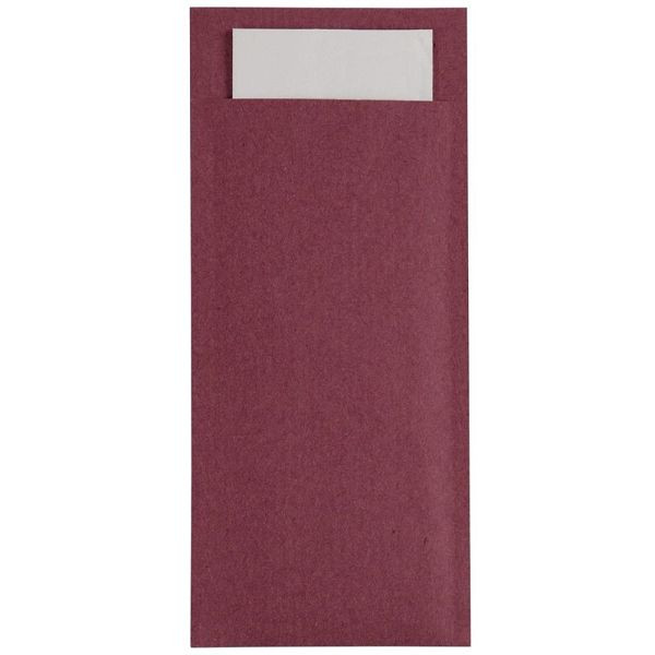 Europochette Burgundy Bestekzakjes met Wit Servet (Doos 500) (500 stuks), CK234