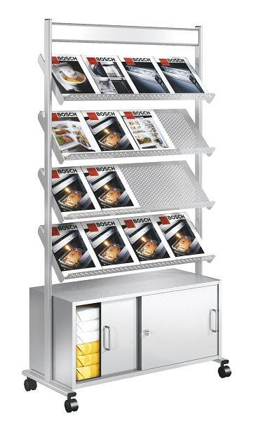Kerkmann brochureplank Artline 16 x DIN A4 met kast, B 930 x D 380 x H 1700 mm, aluminium zilver, 42348914