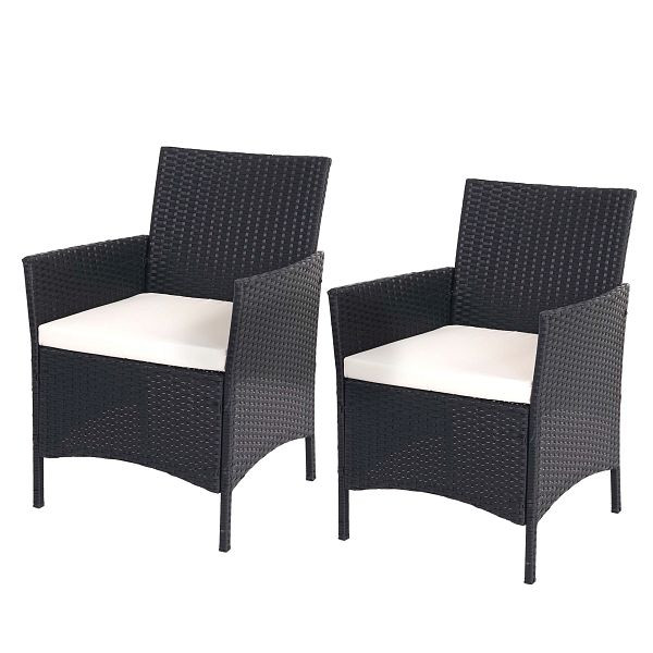 Mendler set van 2 poly rotan tuinstoelen Halden, rieten stoelen, antraciet, kussens creme, 52031