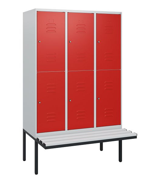 C+P dubbeldekskast Classic PLUS, 3 compartimenten, 1950x1200x815mm, 7035/3020, cilindersloten, zwevende zitting, 0803405-32 S10077