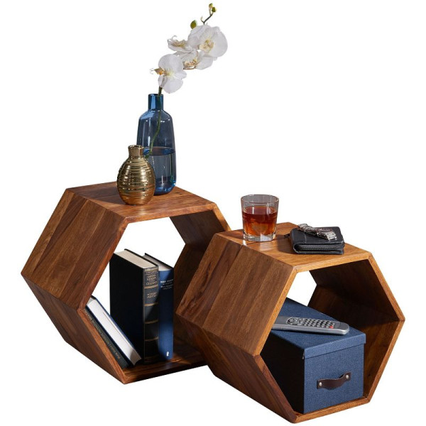 Wohnling bijzettafel set van 2 KASA Sheesham massief hout design, WL5.672