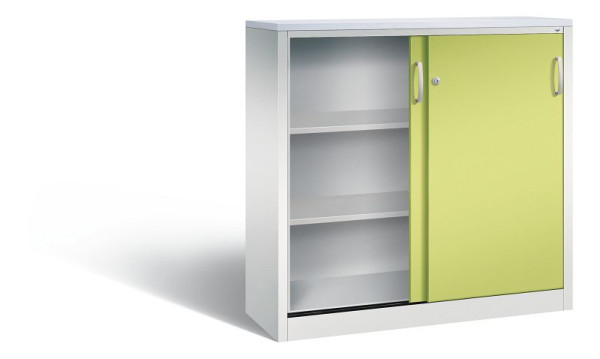 C+P dressoir met schuifdeuren Acurado, H1200xB1200xD400mm, kleur: lichtgrijs/virid green, booggreep, 3 niveaus, 2047-1200 S10340