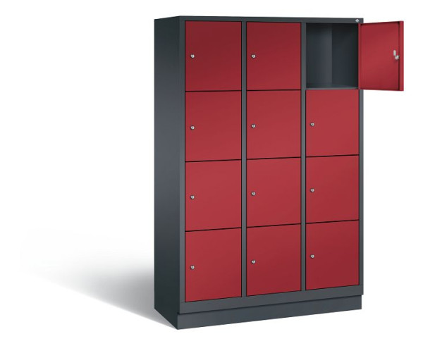 C+P lockerkast Evolo, H1800xB1200xD500mm, kleur: zwartgrijs/robijnrood, 48020-324 S10008