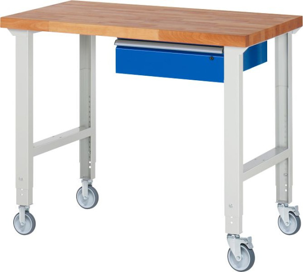 RAU Verrijdbare werkbank (in hoogte verstelbaar) 7001A1, 1250x700x950-1000mm, elk 2 bokwielen en zwenkwielen, 05-7001A1-127B4H22.11