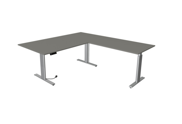 Kerkmann Move 3 zit-statafel zilver B 2000 x D 1000 mm met aanbouwelement 1200 x 800 mm, grafiet, 10235812