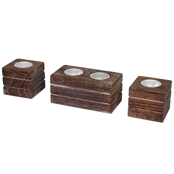Mendler 2-1-1 set theelichthouders Leuca, theelichtstandaard, shabby look vintage, bruin, 46711