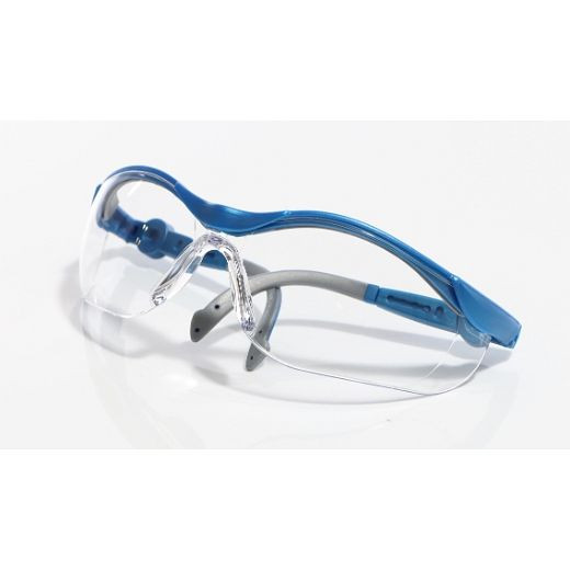 ELMAG veiligheidsbril kleurloos blauw/grijs, PC2mm krasbestendig en anticondens, pootjes in lengte en helling verstelbaar, 57376