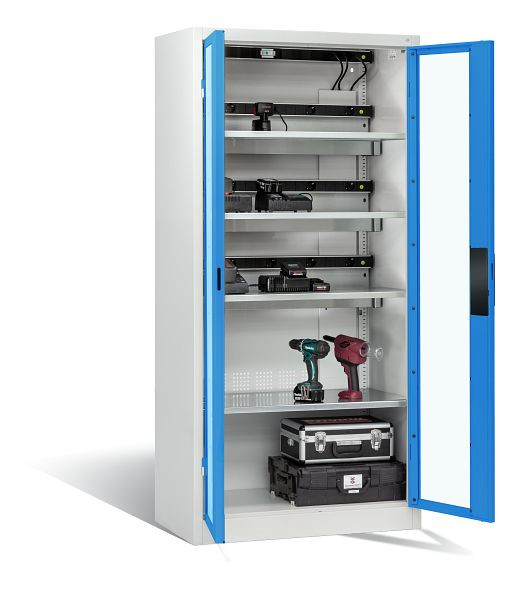 C+P accu laadkast serie 89, H1950xW930xD500mm, kleur: lichtgrijs/lichtblauw, verzonken handgreep, 8921-055E3 S10002