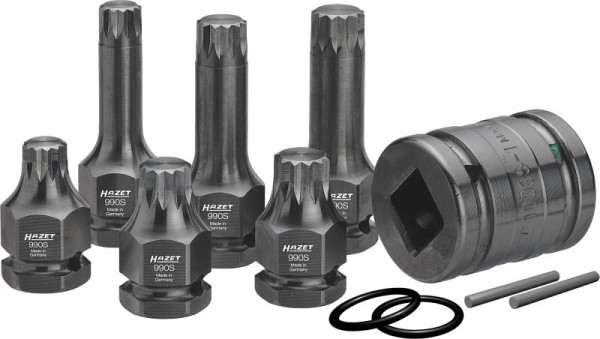 Hazet slagschroevendraaier doppenset, hol vierkant 20 mm, hol vierkant 12,5 mm, buitenzeskant 24 mm, 990S/11