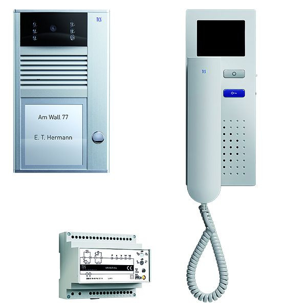 TCS deurbediening video: pack AP voor 1 wooneenheid, met voordeurstation AVC 1 belknop, 1x videodeurtelefoon IVH3222, bedieningseenheid VBVS05, PVC1410-0010